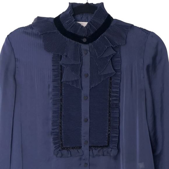 Diane Von Furstenberg DVF Jonquille Pleated High Neck Ruffle Blouse (4) - Picture 3 of 15